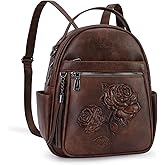 VIMUTI Mini Backpack Purse for Women,Embossed Leather Small Backpack Fashion Travel Backpacks Daypacks Shoulder Handbag (COFFEE-Flower)