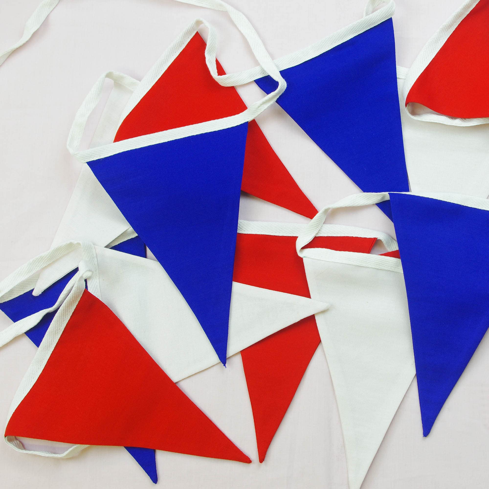 100% Cotton Red White Blue Double Layer Premium Quality Fabric Bunting Banner Garland Outdoor Decorations (10m)