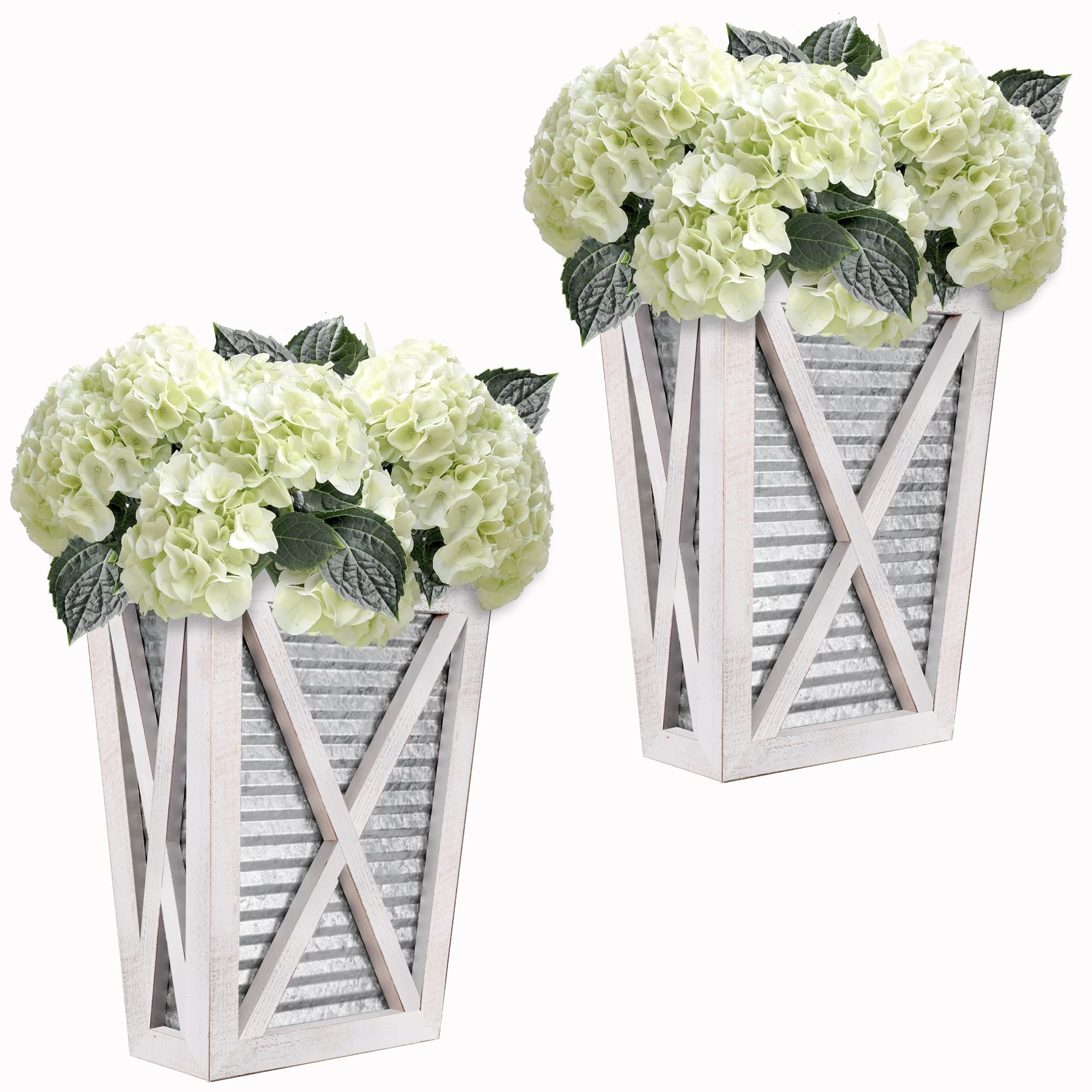 Photo 1 of Autumn Alley Large Rustic Farmhouse Wall Planter Set of 2, Farmhouse Decor Wall Hangings for Wall Planter Indoor, Galvanized, Corrugated Metal, Wooden, White - Flowers Not Included