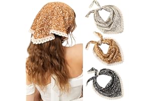 Molans 3Pcs Floral Head Scarf, Chiffon Hair Bandanas Kerchief, Vintage Boho Hair Scarf for Women Girls