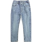 KIDSCOOL SPACE Girls Slim Fit Pull On Jeans,Ribbed Waistband Stretch Denim Pants