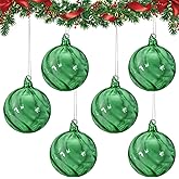 6PCS 3.15-Inch Hand-Blown Glass Hanging Christmas Tree Ornaments – Clear Glass Balls for Holiday Décor – Elegant Vintage-Style Hanging Ornament Set for Tree, Garland, or Window(Green)