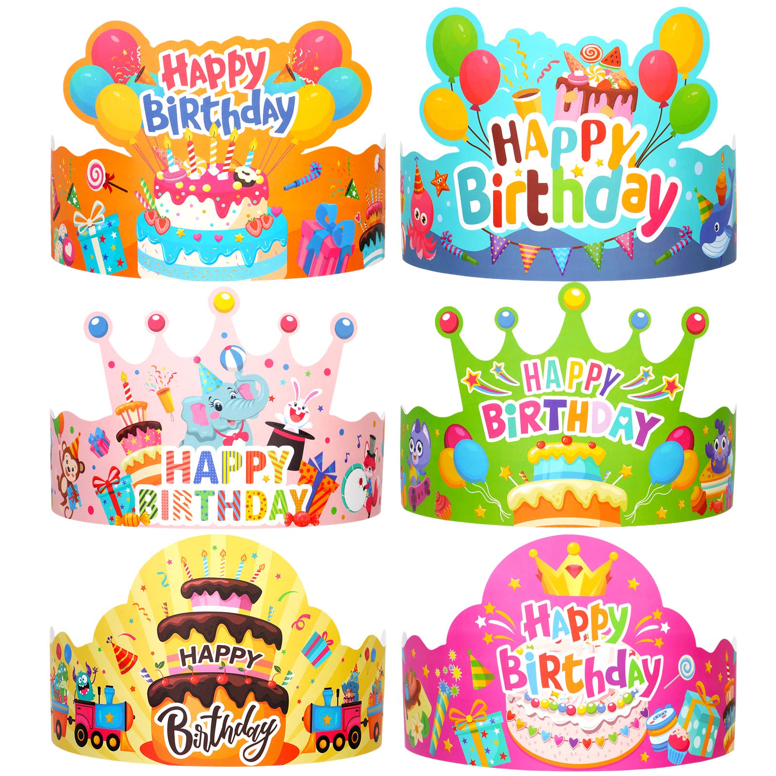 DPKOW 24pcs Happy Birthday Party Hats for Kids, Lovely Crown Hats for Kids Birthday Party Favour Photo Props Accessories Supplies Decoration