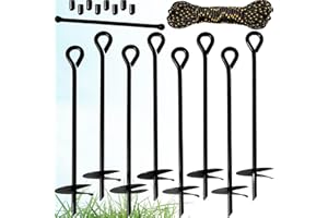 Gray Bunny Shed Anchor Kit 8 pk, 15" - Includes Metal Torque Bar, 25 Feet Long Rope and Carrying Sack, Trampoline Anchors - 3" Wide Helix Ground Anchors for Camping, Tents, Shed, Swing Set Anchors