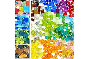 HILELIFE 500g 340 Piece Glass Mosaic Tiles for Crafts Bulk – Mini Mosaic Glass Pieces for DIY Art Projects, Home Decor, Assorted Colors and Shapes