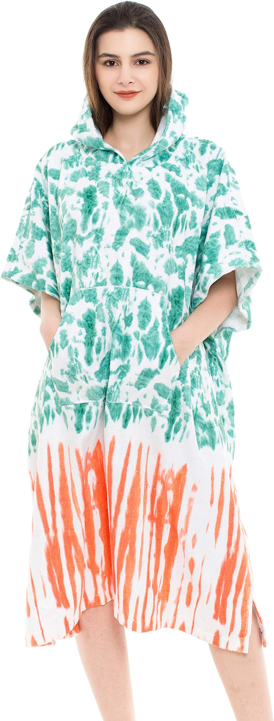 REEMONDE Changing Towel Surf Poncho Robe with Hood | One Size Fits All | Great for Changing Out of Your Wetsuit (TD-Green)