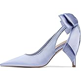 Mattiventon Slingback Heels for Women Pointed Closed Toe Stiletto Heels with Bow Tie Wedding Shoes for Bride Satin Prom Party Dress Pumps