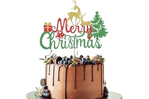 Leetaivie Merry Christmas Cake Topper, Santa Reindeer Tree Cake Decorations, New Year Christmas Holiday Party Supplies, Winter Festive Party Christmas Theme Birthday Party Decoration Supplies