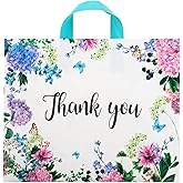 Fasmov 60 Pieces Thank You Gift Bags 12"x 15" with Soft Loop Handles, Floral Shopping Bags Reusable Plastic Shopping Bags Retail Shopping Goodie Bag for Gift, Boutique, Clothes, Grocery