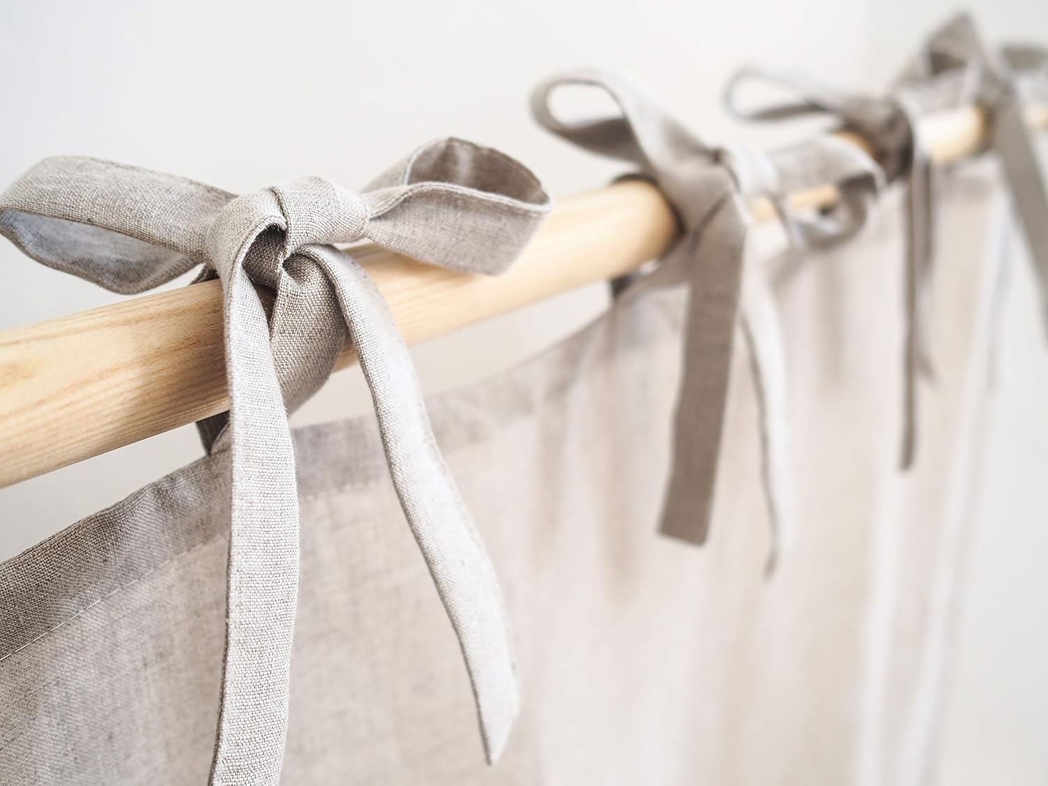 Natural tie top linen curtain panel. Linen drapes. Custom length