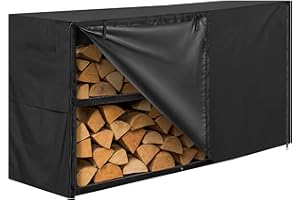 JJASMAMV HOME PRODUCTS 5ft Waterproof Firewood Rack Cover - Heavy Duty Black 600D Oxford Fabric - Indoor Or Outdoor Firewood Log Cover with Zipper & Adhesive Closing Strips - Rack NOT Included - Black
