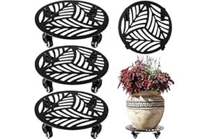 PLANTERHOMA 3 Packs Large Metal Plant Caddy with Wheels 13” Heavy-duty Wrought Iron Rolling Plant Stands with Casters Indoor Outdoor Planter Roller Base Plant Movers Black, Strong Load Capacity