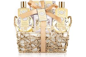 ARIOSEMONDE Bath & Shower Spa Gift Basket Set, with English Pear & Freesia Fragrance Bath Gift Basket for Women & Men Includes Body Lotion, Shower Gel, Bath Salts, Bubble Bath, Body Scrub and More, 9 Pcs