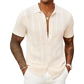 COOFANDY Mens Knit Button Down Shirts Casual Textured Polo Shirt Short Sleeve Vintage Summer Beach Tops