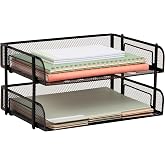 Mind Reader 2-Tier Stackable Paper Tray, Desktop Organizer for Letter-Size Documents, Office File Storage, Metal Mesh, Set of 2, Black