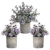 RUIDKUN 3 Pack Mini Purple Potted Fake Plants Artificial Plastic Indoor Eucalyptus Plants for Home, Office, Desk, Bathroom, Coffee Table & Shelf