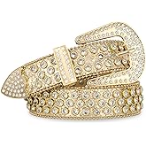 FIORETTO Men Women Rhinestone Belt Bling Western Studded Leather Belt Shining Diamond Cowgirl Cowboy Waist Belt for Jeans