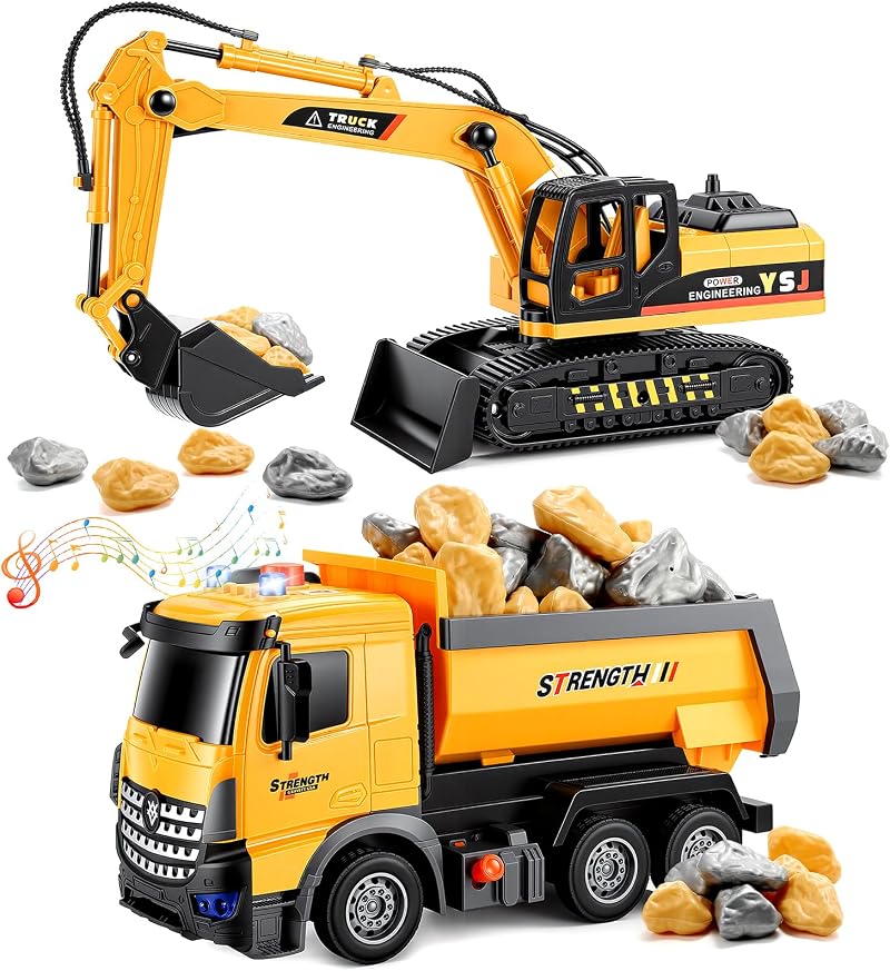 EUTOYZ Construction Toy Set Digger Truck with Stones for 2-6 Years Boys Girls