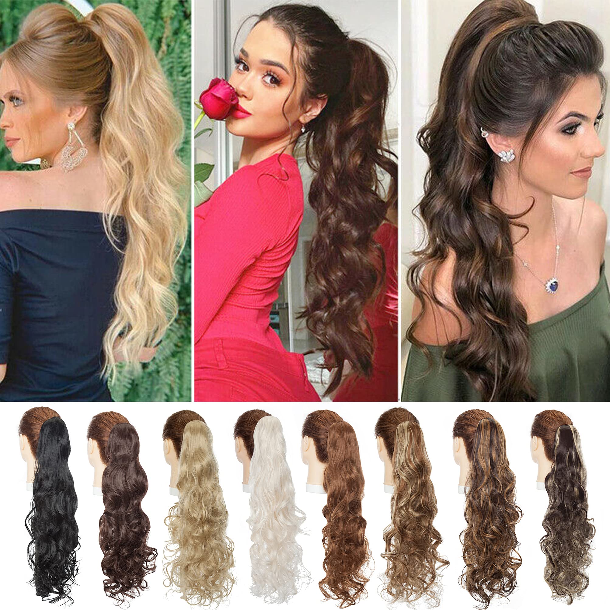 24" Long Ponytail Extension Long Curly Clip in Claw Hair Extension Real Natural Looking Ombre Synthetic Hairpiece for Women Platinum聽Blonde