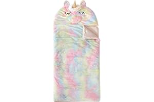 Idea Nuova Heritage Kids Rainbow Faux Fur Figural Unicorn Hooded Sleeping Bag, Ages 3+,26"x46"
