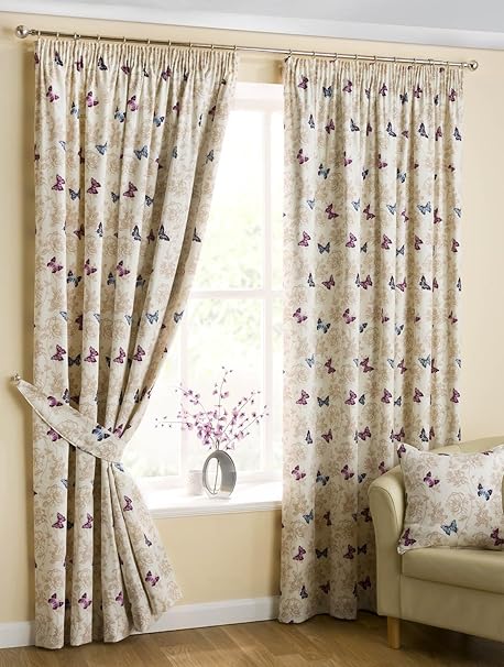 Butterfly Ready Made Lined Curtains Purple 66x54 Amazon Co Uk