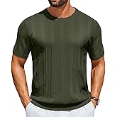 COOFANDY Mens T-Shirts Short Sleeve Knit Shirt Crew Neck Sweater Fashion Casual Textured Pullover Tees