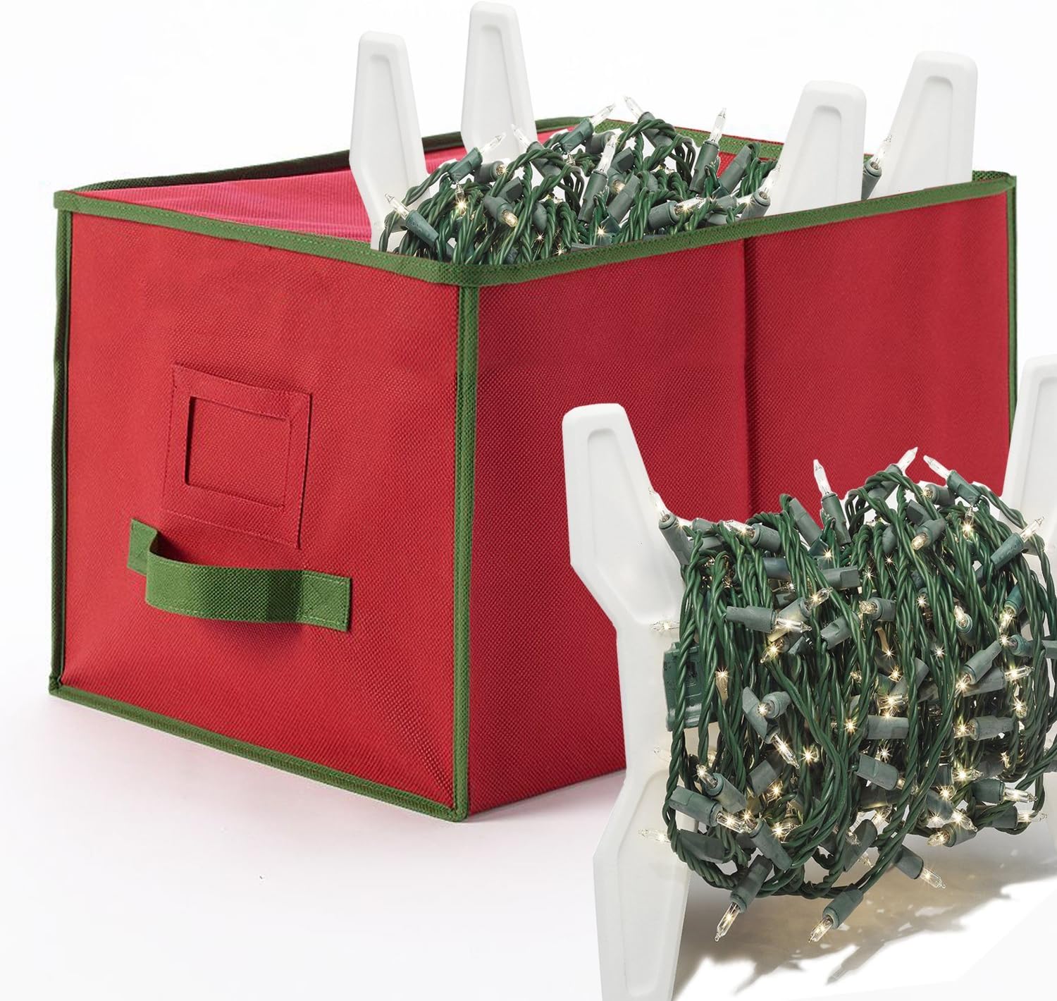 HomeCrate Transparente Adorno de Navidad Caja de Almacenamiento, Rojo