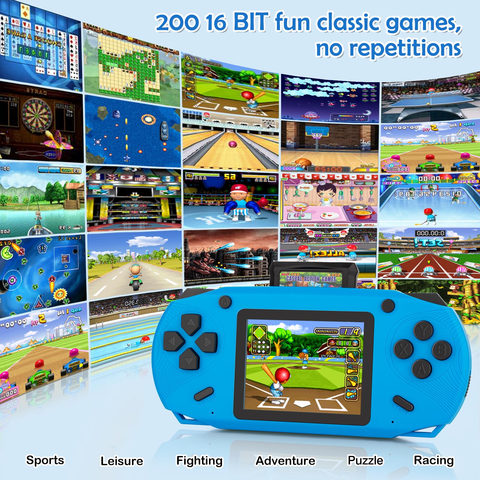 16 Bit Handheld Game for Kids, 3.0'' Large Screen Retro Gaming Player,...
