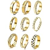 FEYIR 8 Pcs Fidget Rings for Women Anxiety Spinner Stainless Steel CZ Band Ring Spinning Rings Set for Anxiety