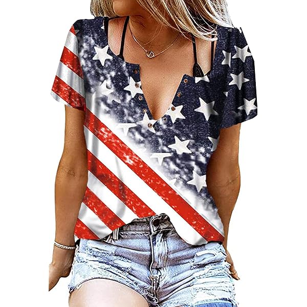 CandyMix Women's USA Stars & Stripes Faded Flag Fitted T-Shirt - Patriotic Top (White, 2XL)