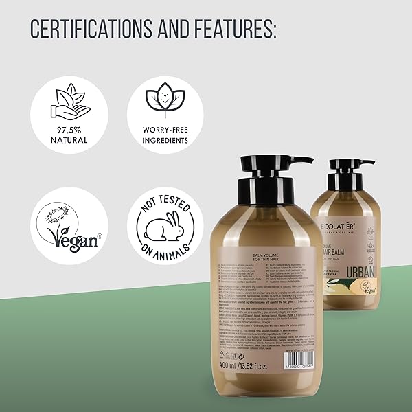 ECOLATIÈR VOLUME BOOSTING HAIR BALM FOR THIN HAIR – VOLUMIZING DEEP CONDITIONER, VEGAN AND SULFATE-FREE, HAIR TREATMENT FOR MEN & WOMEN, ADDS BODY AND SHINE, 98.6% NATURAL INGREDIENTS, 13.5 FL OZ