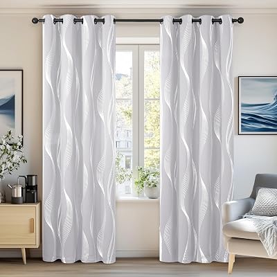 Deconovo Living Room Curtains 46 x 72 Inch Wave Foil Printed Thermal Blackout