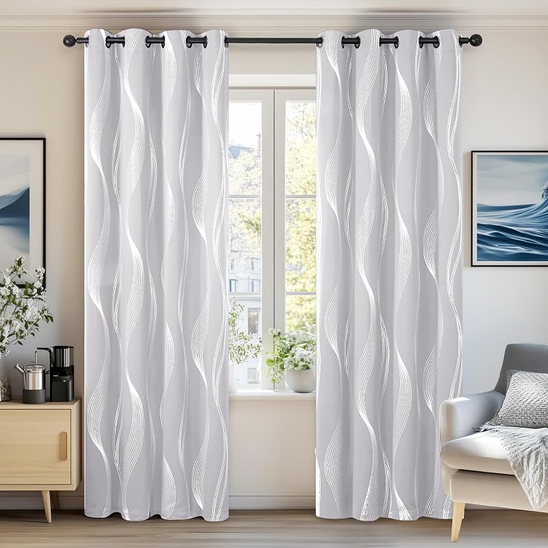 Deconovo Silver Grey Curtains 46 x 54 Inch Blackout Thermal Eyelet Pair