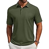 Cotrasen Polo Shirts for Men Cotton Pique Short Sleeve Golf Shirts with Pocket Classic Casual Moisture Wicking Polos