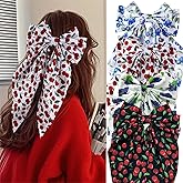 Hair Bows Big Bow Hair Clips with Long Tails Cherry Blueberry Grapes Pattern Hair Bows Clips, Cute Bow Accessories for Women Girls Daily Holiday Gift 4 Pcs