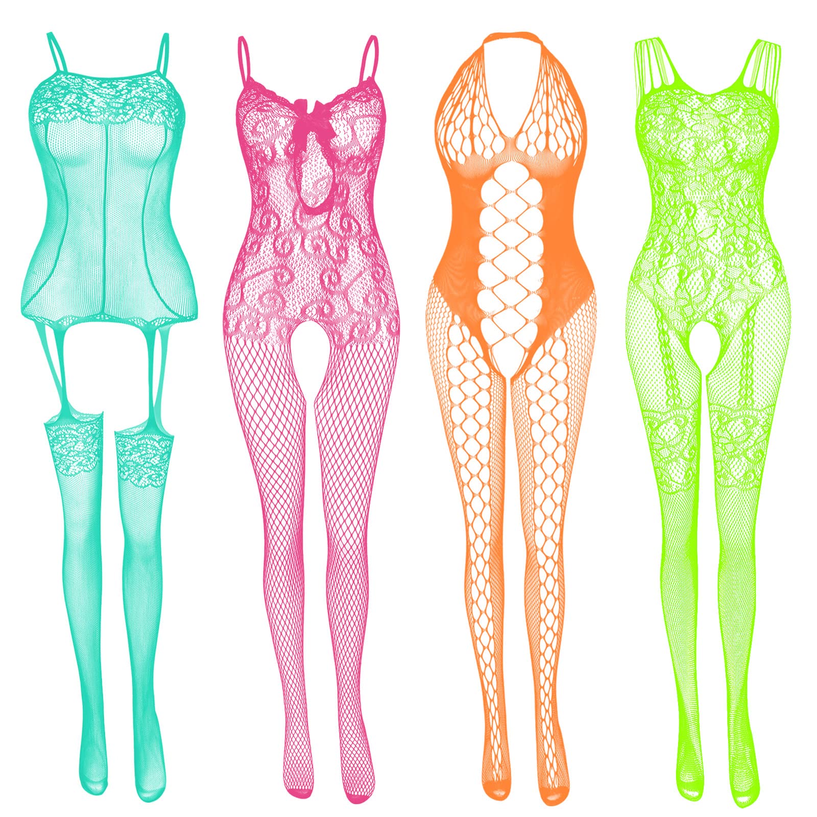 Photo 1 of Women’s Lingerie BabyDoll Lace Fishnet Bodysuit Sexy Nightwear(4 Pcs)