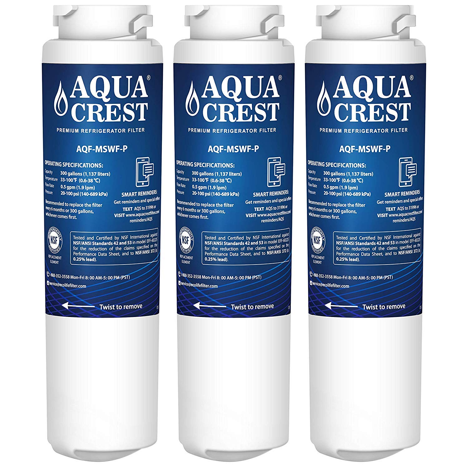 AQUACREST NSF 53&42 Replacement MSWF Refrigerator Water Filter