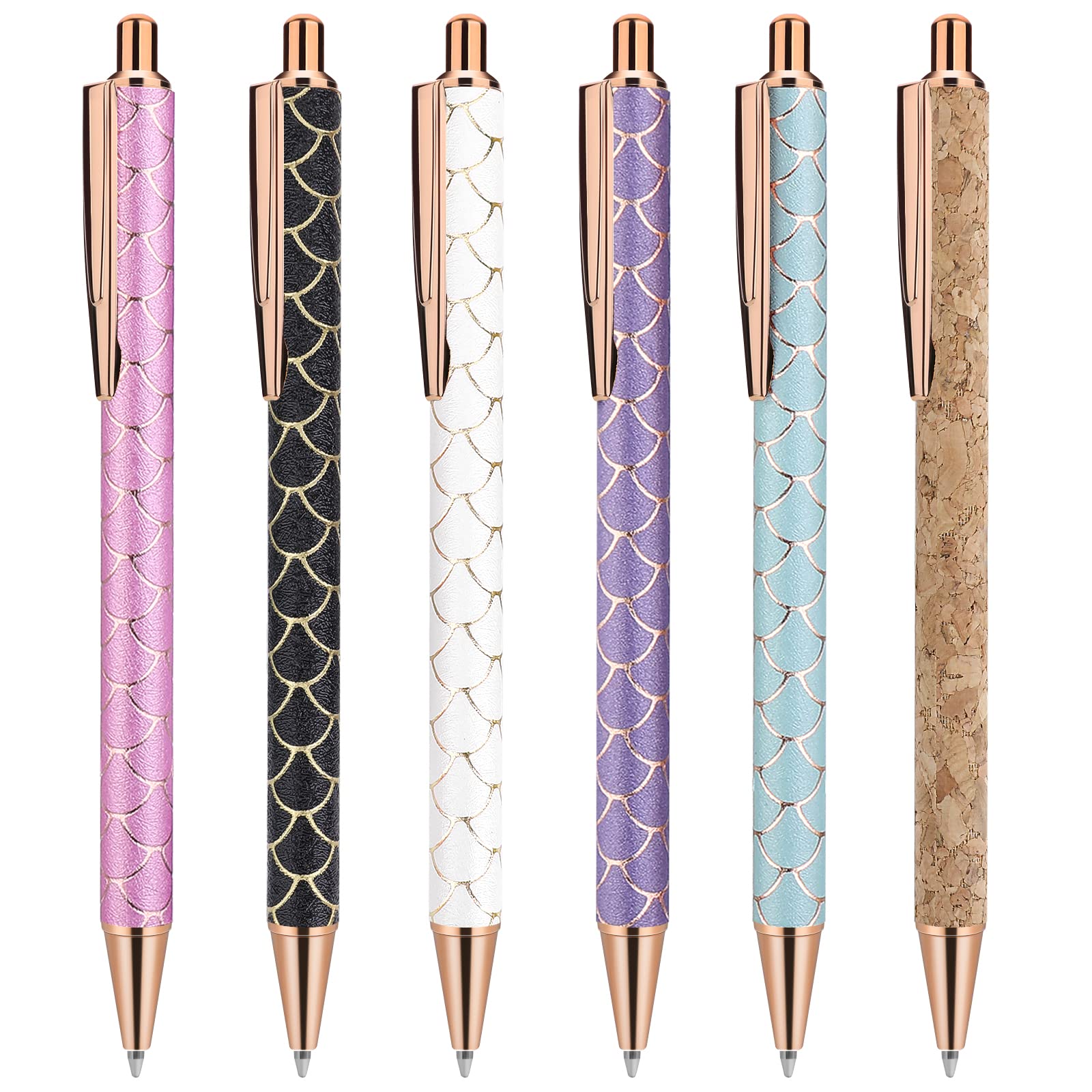 Cobee Bling Metal Pens, 6pcs Click Retractable Ballpoint Pens, 1.0mm Black Ink Ballpoint Pens, Metal Glitter Ballpoint Pens for Men, Women, School, Office, Home, Drawing(Water Drop Pattern)