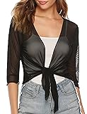Aiboria Womens 3/4 Sleeve Sheer Mesh Shrug Tie
