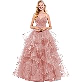 ZSHAOLHYJYZS Glitter Tulle Prom Dresses Spaghetti Straps Ball Gown for Women 2026 Long Formal Dress for Teens