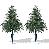 Artificial Cypress Topiary Cedar Trees with Ground Spike, 2 Pieces Fake Pine Shrubs Bushes, UV Resistant Faux Evergreen Tree Plants for Indoor Outdoor Planters Front Porch