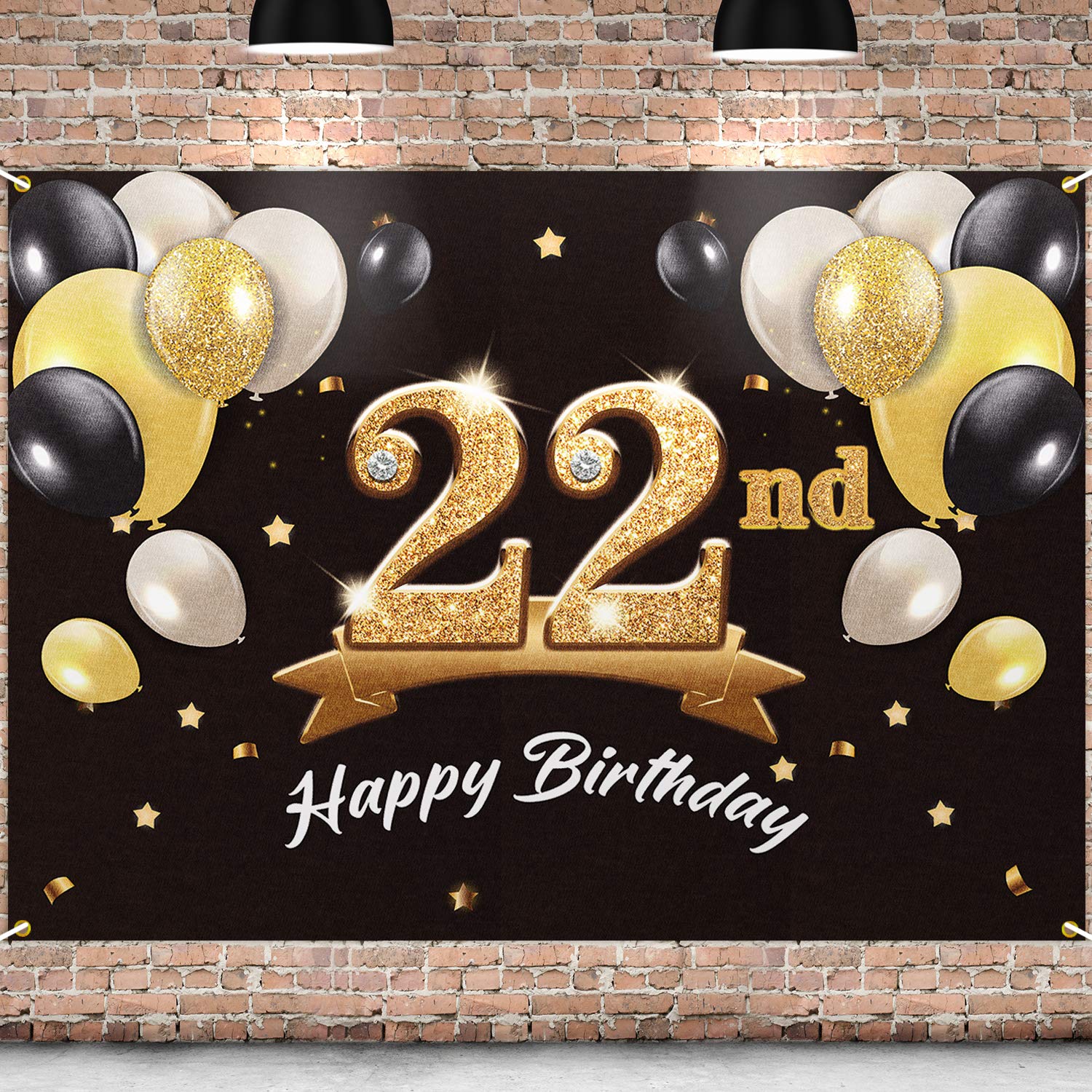 PAKBOOM Happy 22nd Birthday Banner Backdrop - 22 Birthday Party Decorations Supplies for Men Him - Black Gold 4 x 6ft