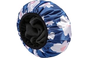 YIZIJIZI Terry Lined Shower Cap,Triple Layer Large Cap for Women,Shower Cap Reusable Waterproof,Long Thick Hair(Blue)