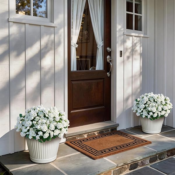 16 BUNDLES ARTIFICIAL ROSES FOR FRONT DOOR OUTDOOR DECOR, REALISTIC FAKE SILK BOUQUETS FLOWERS FAUX UV RESISTANT REAL LOOKING ROSE PLANTS FOR GARDEN BALCONY FARMHOUSE HOME SPRING SUMMER DECOR (WHITE)