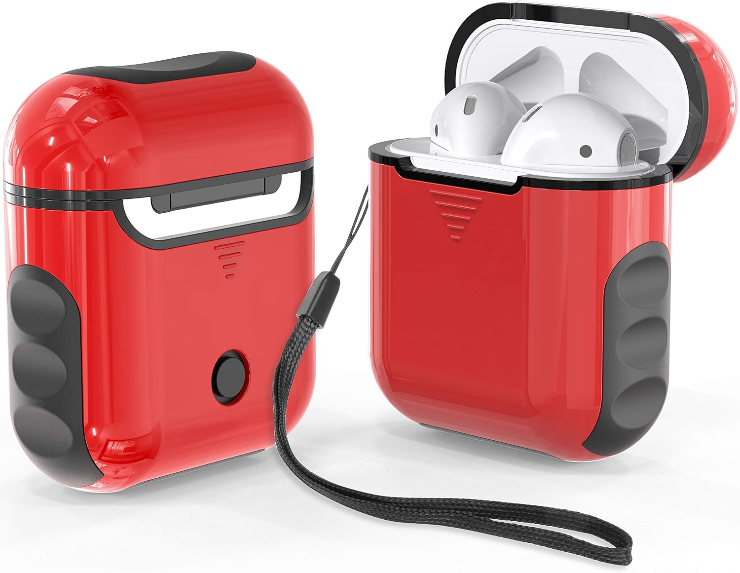 ORETECH AirPods Case Compatible With 1 and 2 - 2 in 1 Shockproof Anti-Scratch Silicone PC Protective Accessories - Red and Black