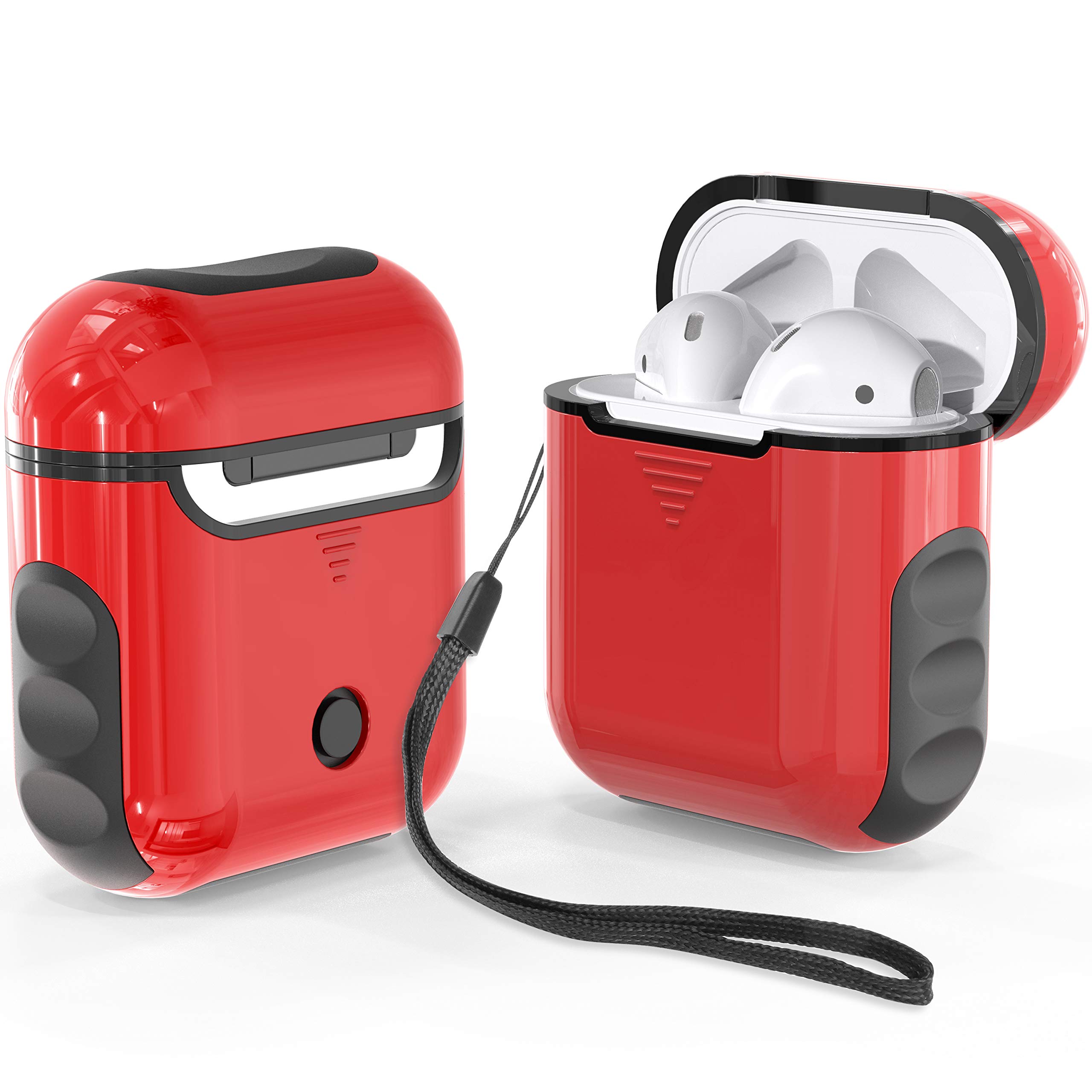 ORETECH AirPods Case Compatible With 1 and 2 - 2 in 1 Shockproof Anti-Scratch Silicone PC Protective Accessories - Red and Black