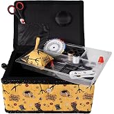 SINGER Sewing Basket, Sewing Kit with Notions, Handmade Print Design | Beginner-friendly sewing basket with bonus notions pack; plastic tray insert and collapsible handle for easy storage