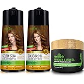 Herbishh Golden Brown Hair Color Dye Shampoo 2 x 500ml + Hair Mask 150ml | 3 in 1 Hair Color Shampoo, Covers Gray Hair in 20-25 Minutes, Includes Nourishing Argan Hair Mask for Dry Damaged Hair