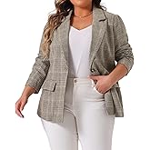 Agnes Orinda Blazers for Women Plus Size Plaid Notched Lapel Long Sleeve Business Casual Blazer Jackets