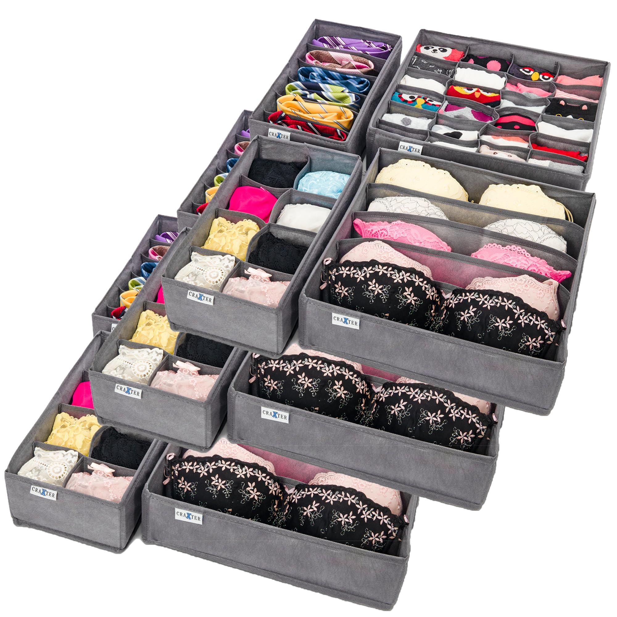 Craxter Underwear Drawer Organiser Divider – Set 12 of Fabric Drawer Dividers for Clothes, Foldable Wardrobe Draw Organizer for Baby clothes, Socks, Bras, Scarf, Ties, Belts, Knickers — image 1